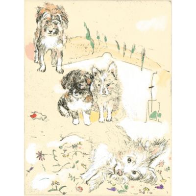 オンライン 買い 銅版画 エッチング 犬の親子 トーマス・ロス 版画
