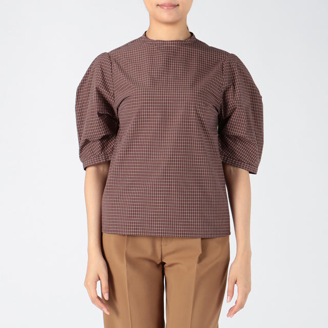 Le Ciel Bleu ルシェルブルー のcheck Statement Sleeve Tops Le Ciel Bleu ルシェルブルー のcheck Statement Sleeve Tops