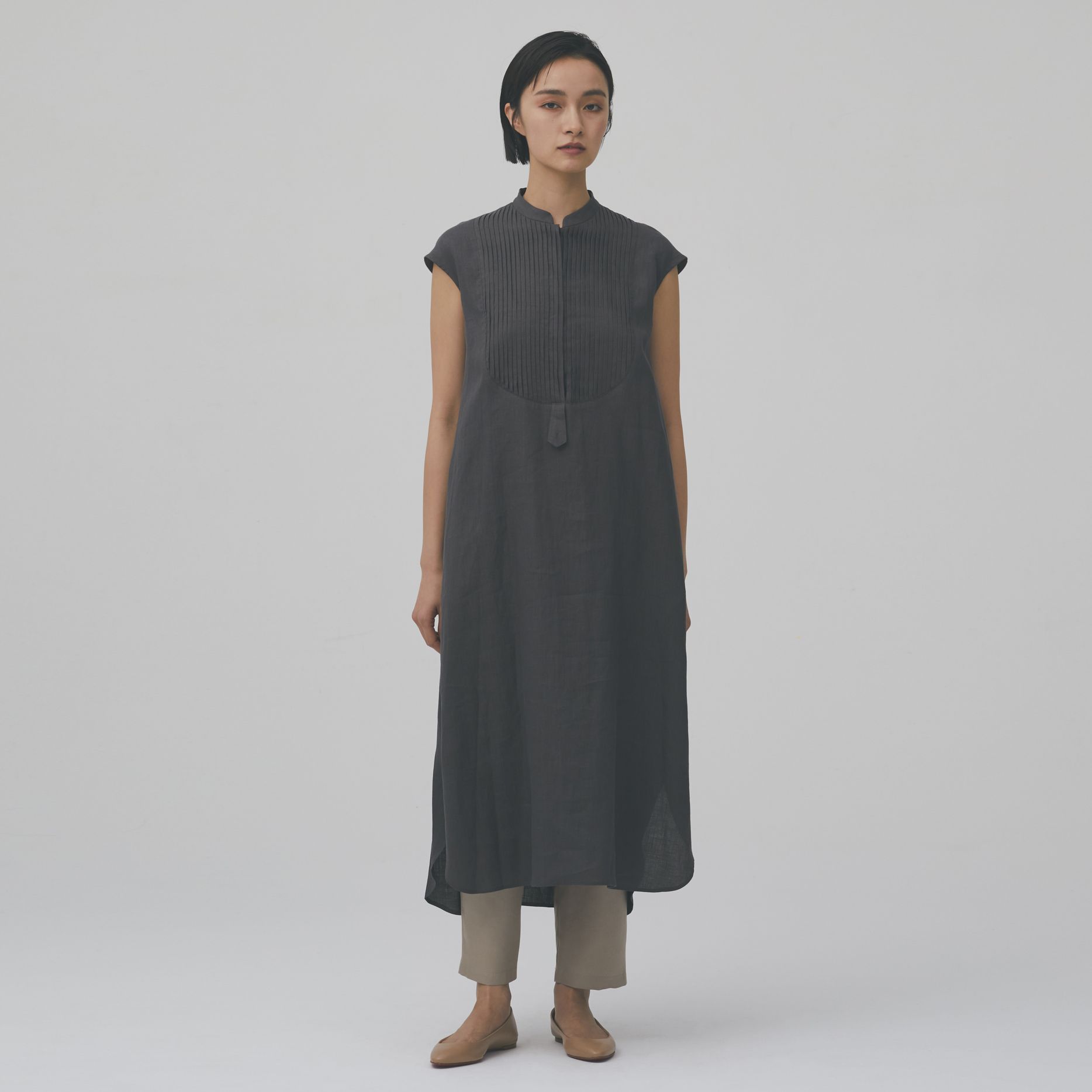  saqui(サキ)/リネン ピンタックシャツドレス