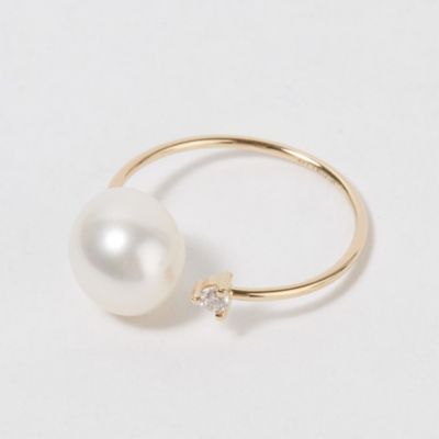 MIZUKI Open Diamond and White Pearl Ring