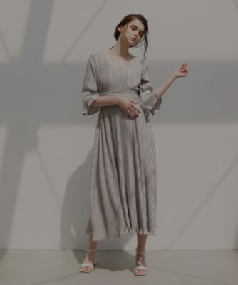 MIELI INVARIANT Pleat Sleeve Mix Dress F - ロングワンピース