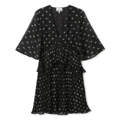＜集英社＞ GANNI(ガニー)/Pleated Georgette V−neck Flounce Mini Dress