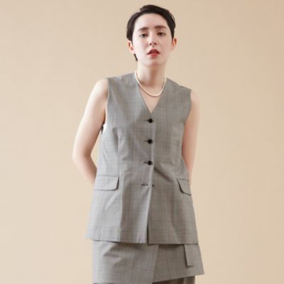 マルティニーク2WAYショート丈ジレ ベスト茶