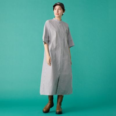美品✨ティッカ　リネン100 半袖　ノーカラー　 ロングシャツワンピース TICCA(ティッカ)のハーブノーカラー半袖シャツワンンピース通販