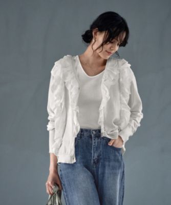 カーディガン 「LUXE」シフォンフリルニットカーディガン レディース LUXE】シフォンフリルニットカーディガン（カーディガン/ボレロ