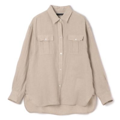 美品＊マルティニーク リネンサファリシャツ ピンク 麻100% 長袖 ポケット 美品＊マルティニーク リネンサファリシャツ ピンク 麻100% 長袖