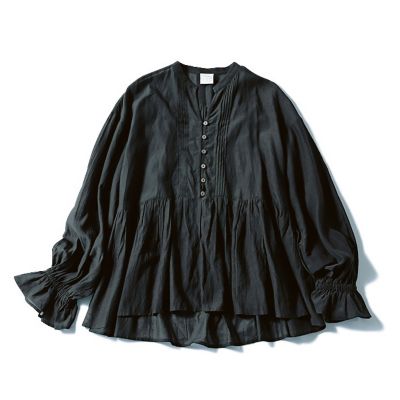 12closet 【洗える】涼しい長袖ピンタックブラウス ブラック LEE掲載 12closet(トゥエルブクローゼット)の【洗える】涼しい長袖