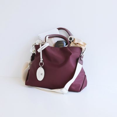 ナイロン＆レザーのコンビが大人カジュアルなミニトートバッグ。　【TREASURE TOPKAPI】ストライプハンドル ナイロン 2way ミニ トートバッグ