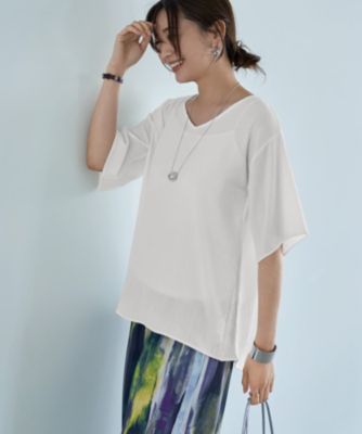 集英社HAPPY PLUS STORESTYLE DELI（スタイルデリ）/微シアー楊柳VネックTシャツ型ブラウス