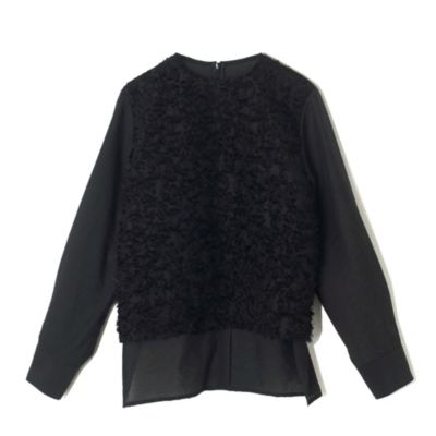 トレンドのシャギー素材を大人仕様に着こなしやすくアレンジ　シャギージャカード切り替えブラウス