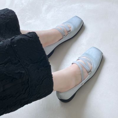 生地風に見せた艶やかアッパーの晴雨兼用エラスティックシューズ　【晴雨兼用】ルートエラスティックスクエアトゥシューズ