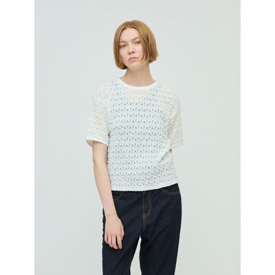★専用★MIZUIRO IND コットンレースクルーネックシャツ　白 mizuiro ind レースクルーネックチュニックシャツ｜ MARcourt
