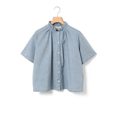 Romi ブルー MidiUmi(ミディウミ)のシャンブレーフリルシャツ通販