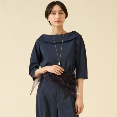 【✨美品✨】martinique マルティニーク　麻混フレアワンピース　ネイビー martinique(マルティニーク)｜バルーンスリーブワンピース