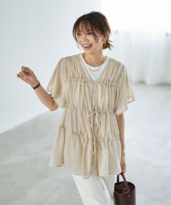 集英社HAPPY PLUS STORESTYLE DELI（スタイルデリ）/ダブルガーゼシフォンのリボン留めチュニックカーディガン