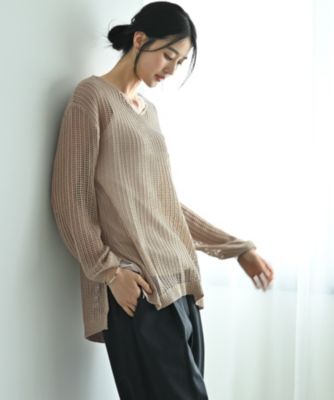 ＝さっと着るだけで抜け感。体型カバーも叶う、エアリーなメッシュニット＝　【BLK001】エアリーシルエットのメッシュニット