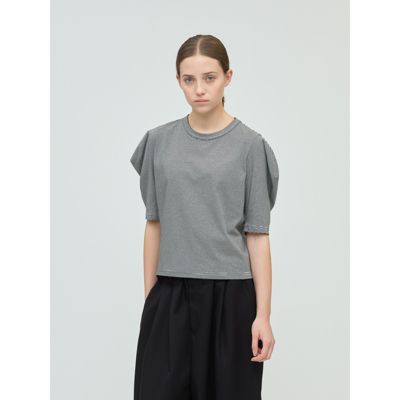 mizuiro ind(ミズイロインド)のボーダードレープスリーブTシャツ