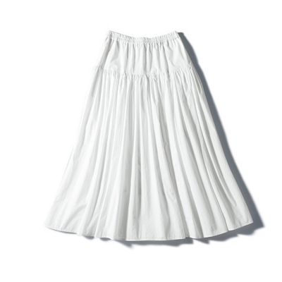 ゆるカーデ＋ボリュームスカート。鉄板コーデの最新はトラッドが気分！　【石上美津江さんコラボ】【洗える】切替ギャザースカート