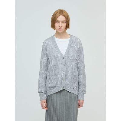 ミズイロインド カーディガン ニット Vネック 長袖 メッシュ F グレー mizuiro ind パターン編みVネックカーディガン｜ MARcourt