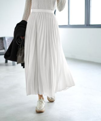 ストレスフリーな万能系シンプルプリーツ　【なめらか全周ゴムウエスト】ジョーゼットプリーツスカート