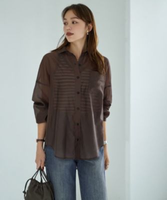 シアー生地だからこそ楽しめる色がある　【袖口がゴムで便利な】微シアー微光沢シャツ