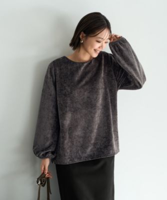 シンプルなのにオシャレで暖かい。旬な雰囲気をまとうプルオーバートップス　【LUXE】控えめなクラッシュベロアブラウス