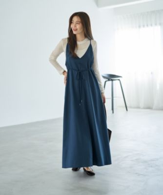 V字ジャンスカでウエストマークが新しい<br>紐のアレンジも丈感調節も可能で便利な、ご支持が厚いジョーゼット生地ジャンスカ　ジョーゼット生地キャミ型フレアジャンパースカート