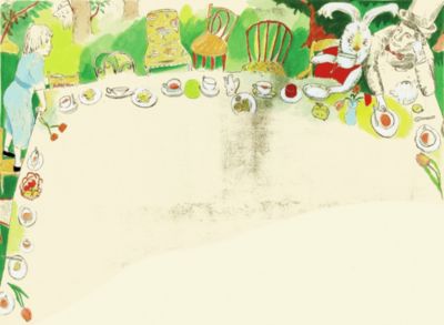 2025年eclat12月号特別付録　2026年「不思議の国のアリス」カレンダー掲載、銅版画家山本容子さんの原画 『tea party』　『tea party』銅版画 手彩色