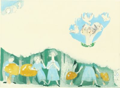 2025年eclat12月号特別付録　2026年「不思議の国のアリス」カレンダー掲載、銅版画家山本容子さんの原画 『Good bye、feet』　『Good bye、feet』銅版画 手彩色