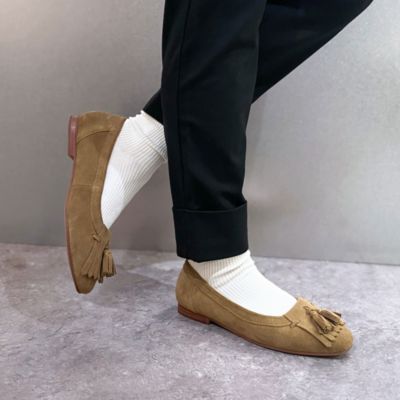 大人のボーホーシックを足もとから叶えるキルトタッセルフラットシューズ　【APOM】本革キルトタッセルフラットシューズ