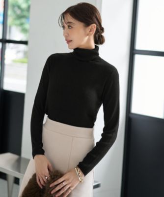 やっぱり暖かさが違う！<br>厚くないのに一枚で着れるリブタートル　カシミヤ混リブタートルニットトップス