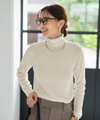 やっぱり暖かさが違う！<br>厚くないのに一枚で着れるリブタートル　カシミヤ混リブタートルニットトップス