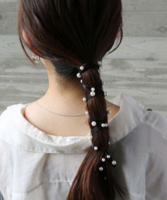 集英社HAPPY PLUS STOREcollecala（コレカラ）/サテン×パール ワイヤーリボンポニー