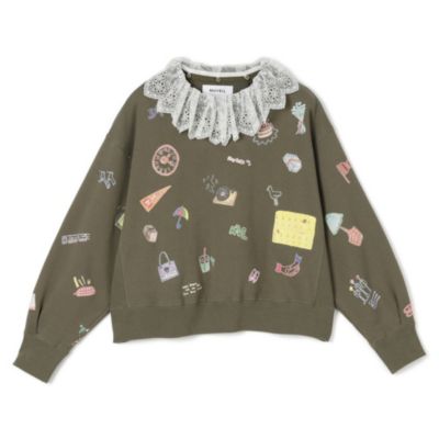 MUVEIL(ミュベール)のレース襟付き落書きプリントスウェットプル