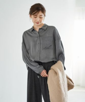 【LUXE】シボ入りとろみサテンシャツB