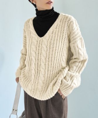 STYLE DELI(スタイルデリ)のざっくりケーブル編みVネックニット通販 STYLE DELI(スタイルデリ)のざっくりケーブル編みVネックニット通販