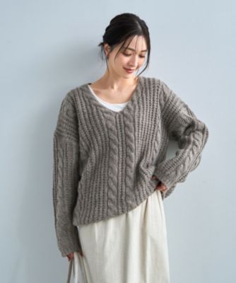 STYLE DELI(スタイルデリ)のざっくりケーブル編みVネックニット通販