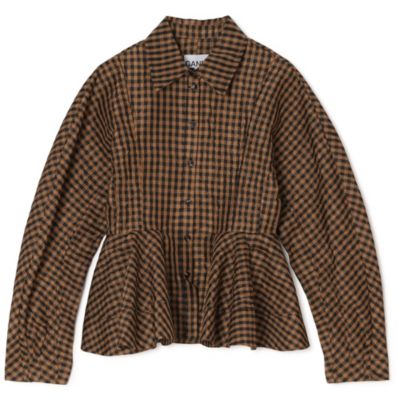 GANNI(ガニー)のCrinkled Taffeta Check Peplum Shirt通販 | mirabella