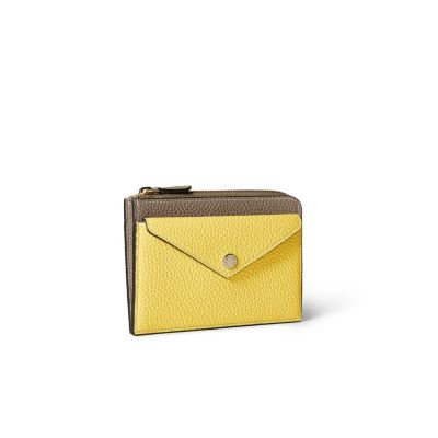 美品　ボナベンチュラ ミニジップ ウォレット グレージュ ×イエロー BONAVENTURA - 美品 ボナベンチュラ ミニジップ ウォレット グレージュ