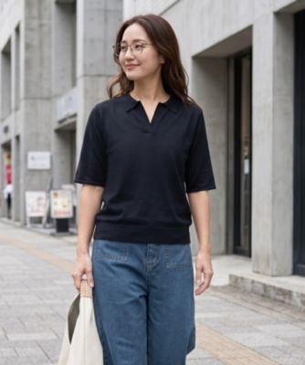薄手シャリ感スキッパーニットトップス