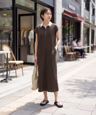 襟付きランダムリブカットソーワンピース
