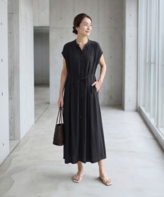 レーヨンバンドカラードレープワンピース