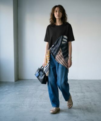 STYLE DELI(スタイルデリ)の【BLK001】スカーフ柄パッチワークTシャツ 