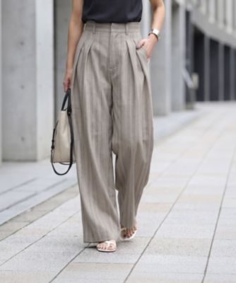 麻調ストライプ柄ワイドパンツ