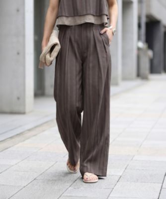 麻調ストライプ柄ワイドパンツ