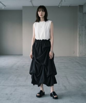 【BLK001】タックメニースカートドッキングワンピース