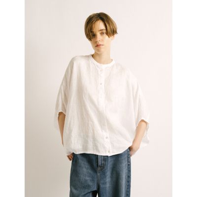 mizuiro ind(ミズイロインド)のリネンスタンドカラーコクーンシャツ