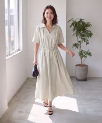 オープンネックシャツワンピース
