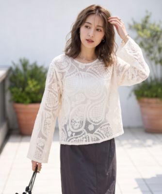 STYLE DELI(スタイルデリ)のペイズリー刺繍メッシュ編みトップス通販 