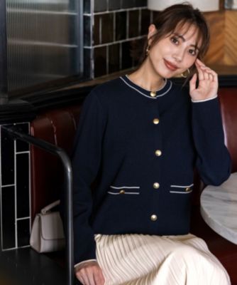 【新品未使用】anuans ハイゲージニットフィットジャケット　ネイビー 新品未使用】anuans ハイゲージニットフィットジャケット